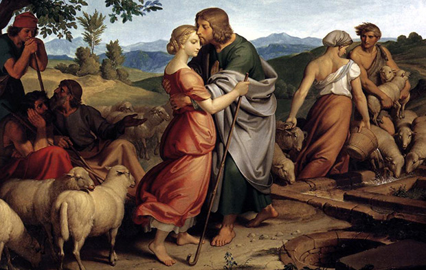 雅各奋力移开了石头，让拉结的羊群饮水。